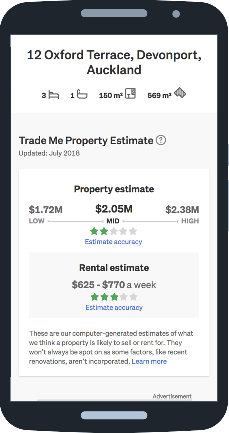 Property estimate for 32 Oxford Terrace, Devonport on mobile