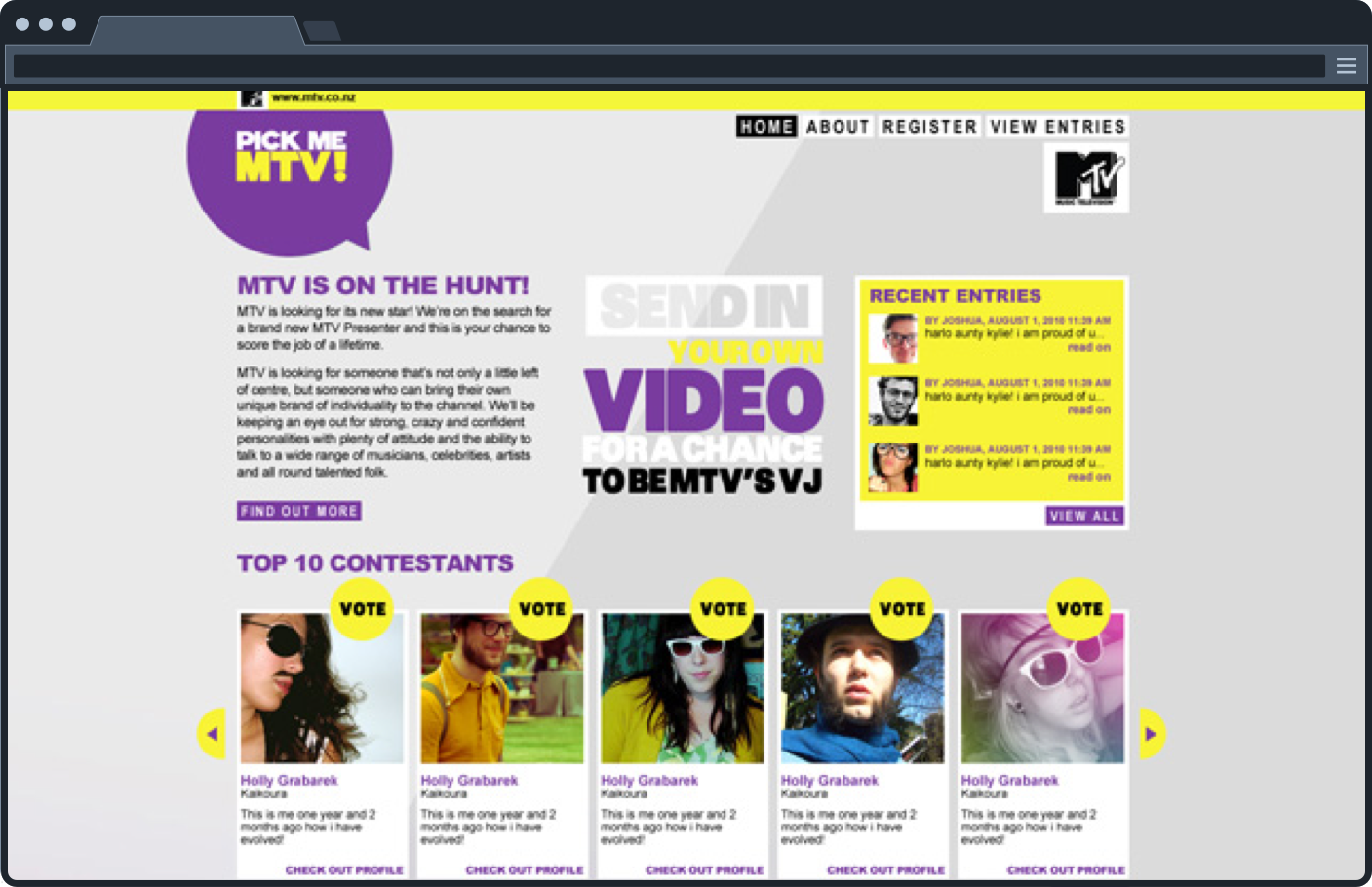 Pick Me MTV homepage