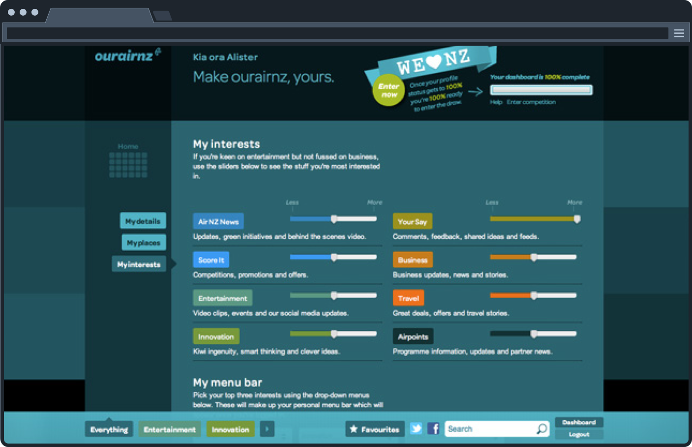 Ourairnz content preferences