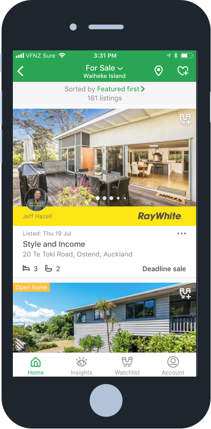 Trade Me Property App search results for iOS