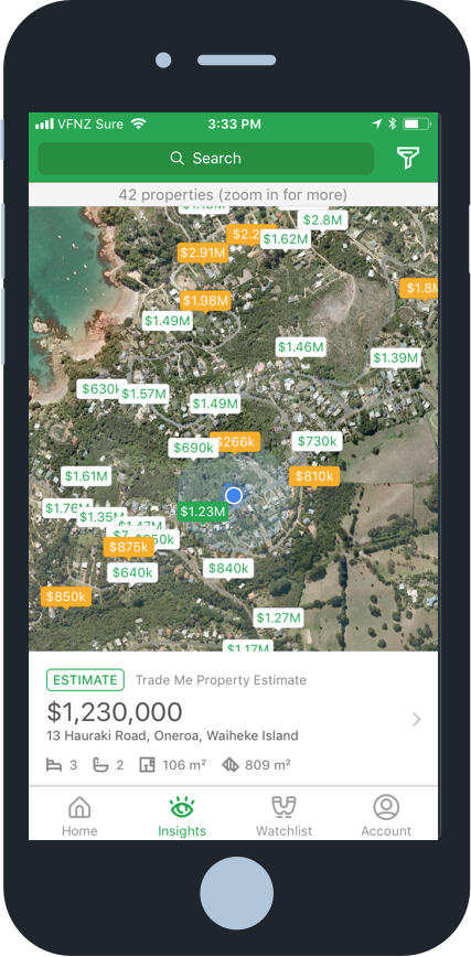 Trade Me Property App Insights map view for iOS