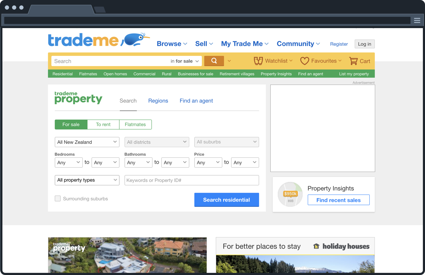 Trade Me Property Homepage